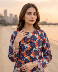 Red & Navy Floral Printed Stitched 2 Piece Lawn Suit | APC251112
