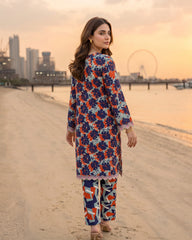 Red & Navy Floral Printed Stitched 2 Piece Lawn Suit | APC251112