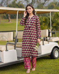 Black & Red Geometric Printed Stitched 2 Piece Lawn Suit | APC251101