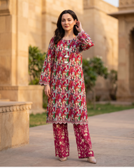 Ayla Studio Red Floral Printed Unstitched 2 Piece Lawn Suit | APC251109