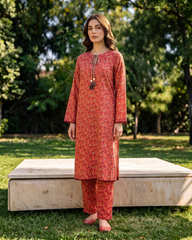 Red Paisley Printed Stitched 2 Piece Lawn Suit | APC251108