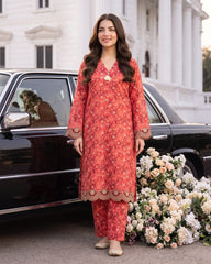 Gulnaar Red Printed Lawn Stitched 2-Piece Suit | APC251110