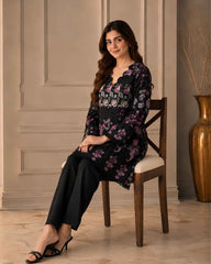Black Floral Premium Lawn Kurti | A1226117