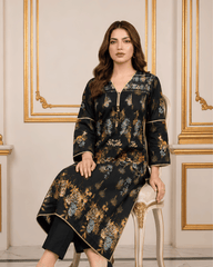 Black Floral Printed Premium Lawn Kurti – One-Piece | A11326106