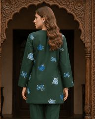 Dark Green Floral Printed Premium Lawn Kurti – One-Piece | A3326202