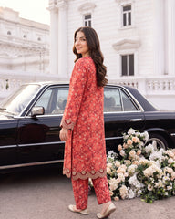 Gulnaar Red Printed Lawn Stitched 2-Piece Suit | APC251110