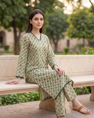 Ayla Studio Green Floral Printed 2 Piece Lawn Suit | APC251105