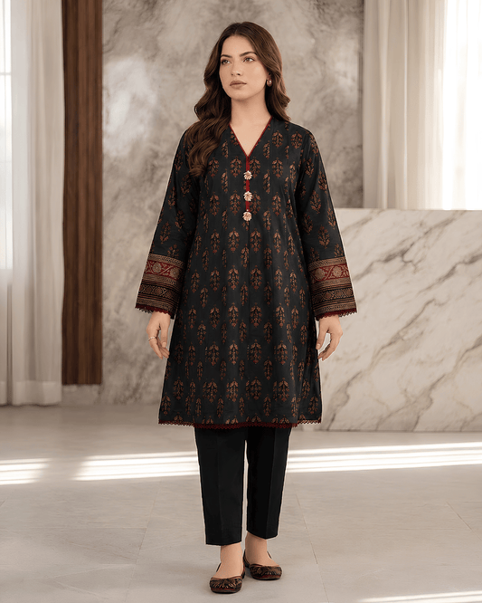 Black Printed Premium Lawn Kurti – One-Piece | A2226216FA