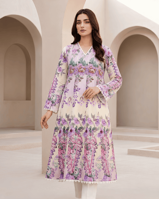 Ivory Floral Printed Premium Lawn Kurti – One-Piece | TA2226217