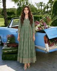 Sage Green Angrakha-Style Premium Lawn Kurti One-Piece | A3326105B