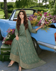 Sage Green Angrakha-Style Premium Lawn Kurti One-Piece | A3326105B