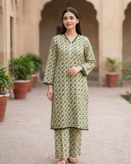 Ayla Studio Green Floral Printed 2 Piece Lawn Suit | APC251105
