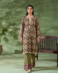 Olive Geometric Printed 2 Piece Lawn Suit | APC251107