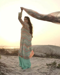 Embroidered chiffon 3PC - Aquamarine