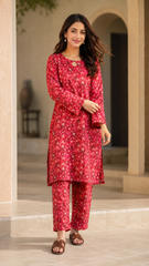 Crimson Floral Lawn Suit | Premium 2-Piece Unstitched Summer Collection