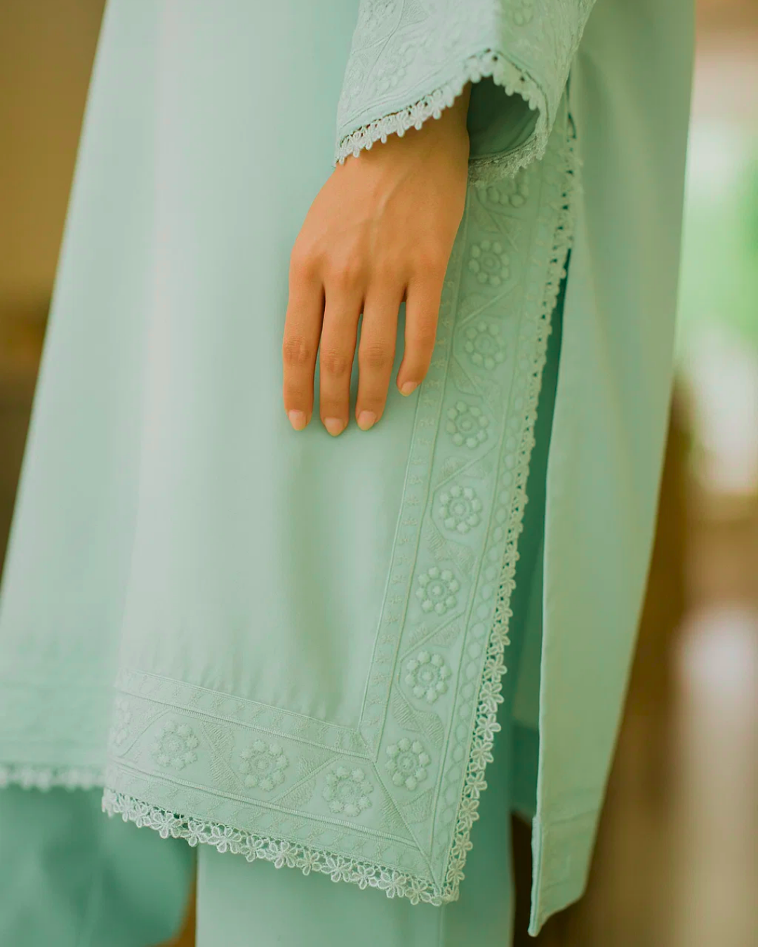 2 pcs solid embroidery- SABZ-SITARA