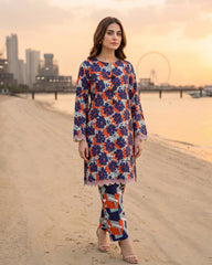 Red & Navy Floral Printed Stitched 2 Piece Lawn Suit | APC251112