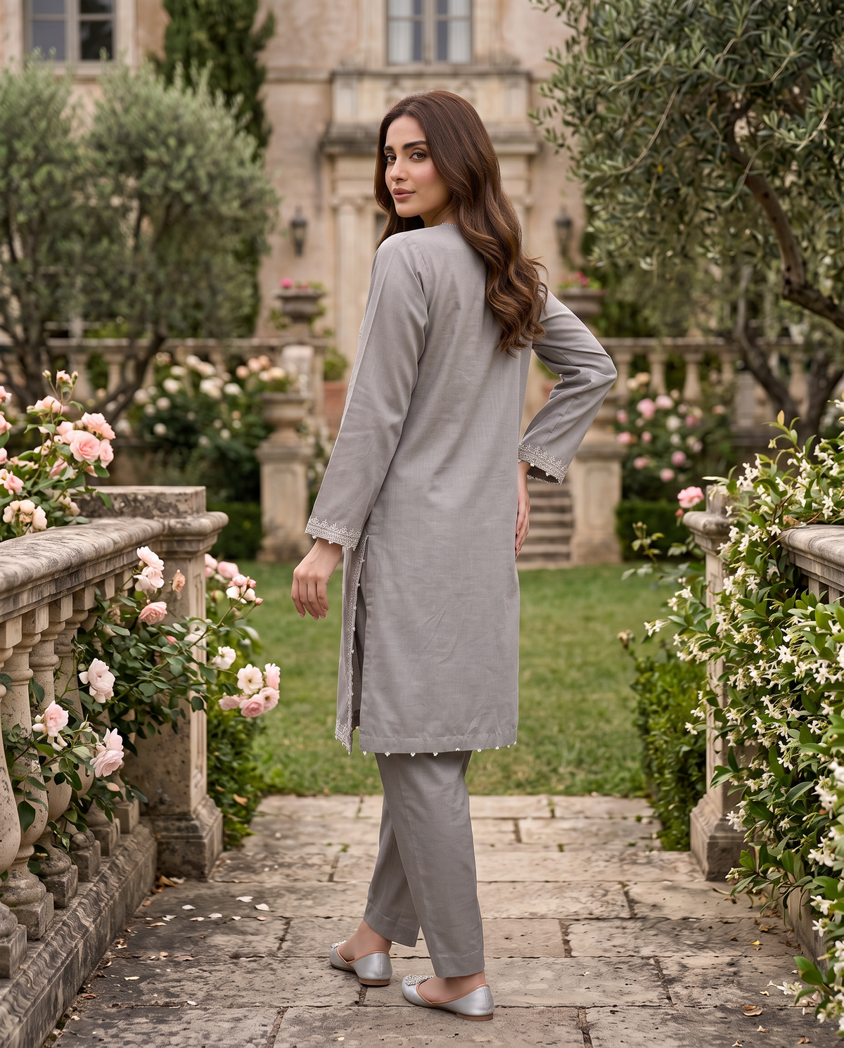 Solid Embroidered | 2-Piece RTW | Grey