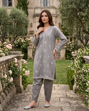 Solid Embroidered | 2-Piece RTW | Grey
