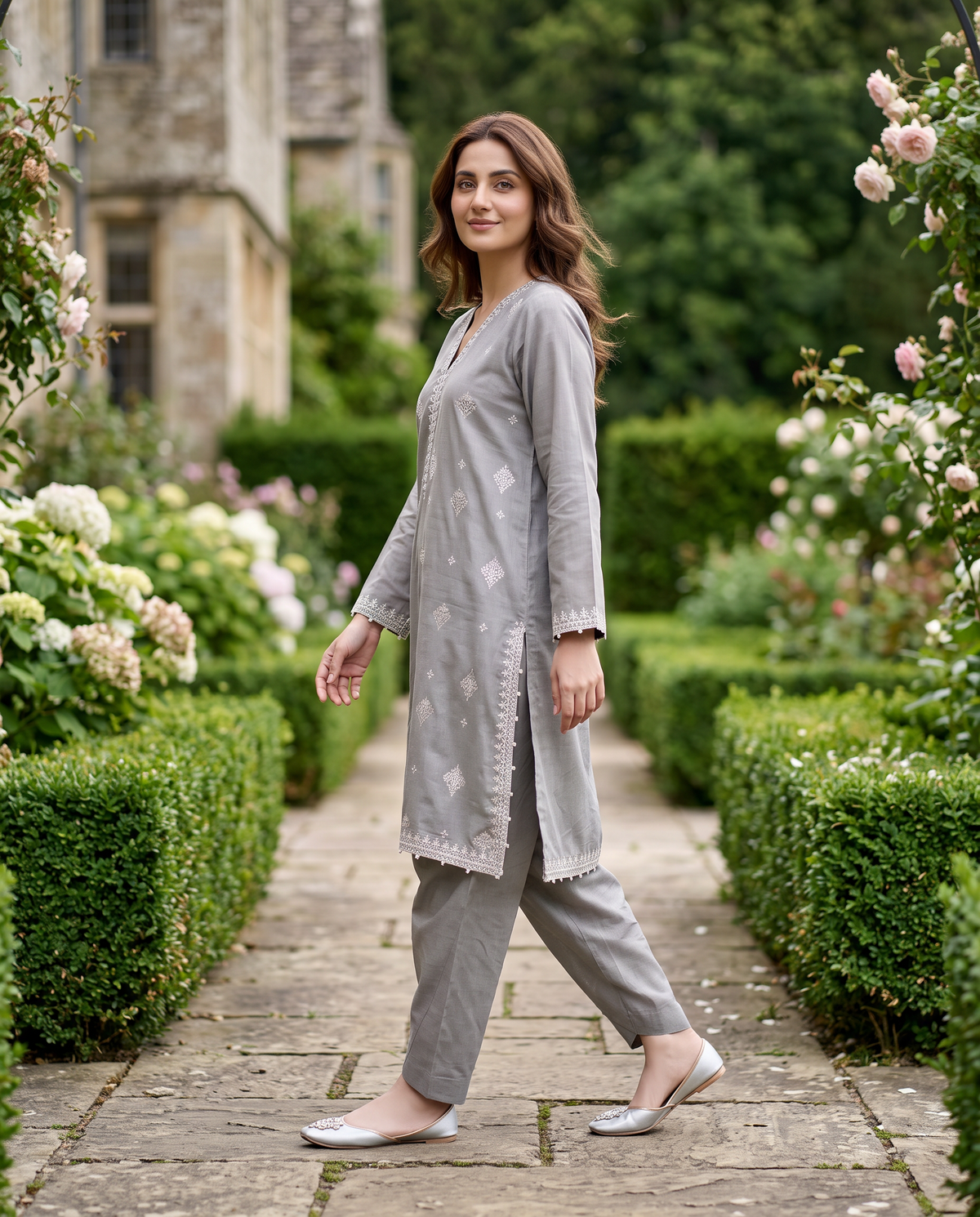 Solid Embroidered | 2-Piece RTW | Grey
