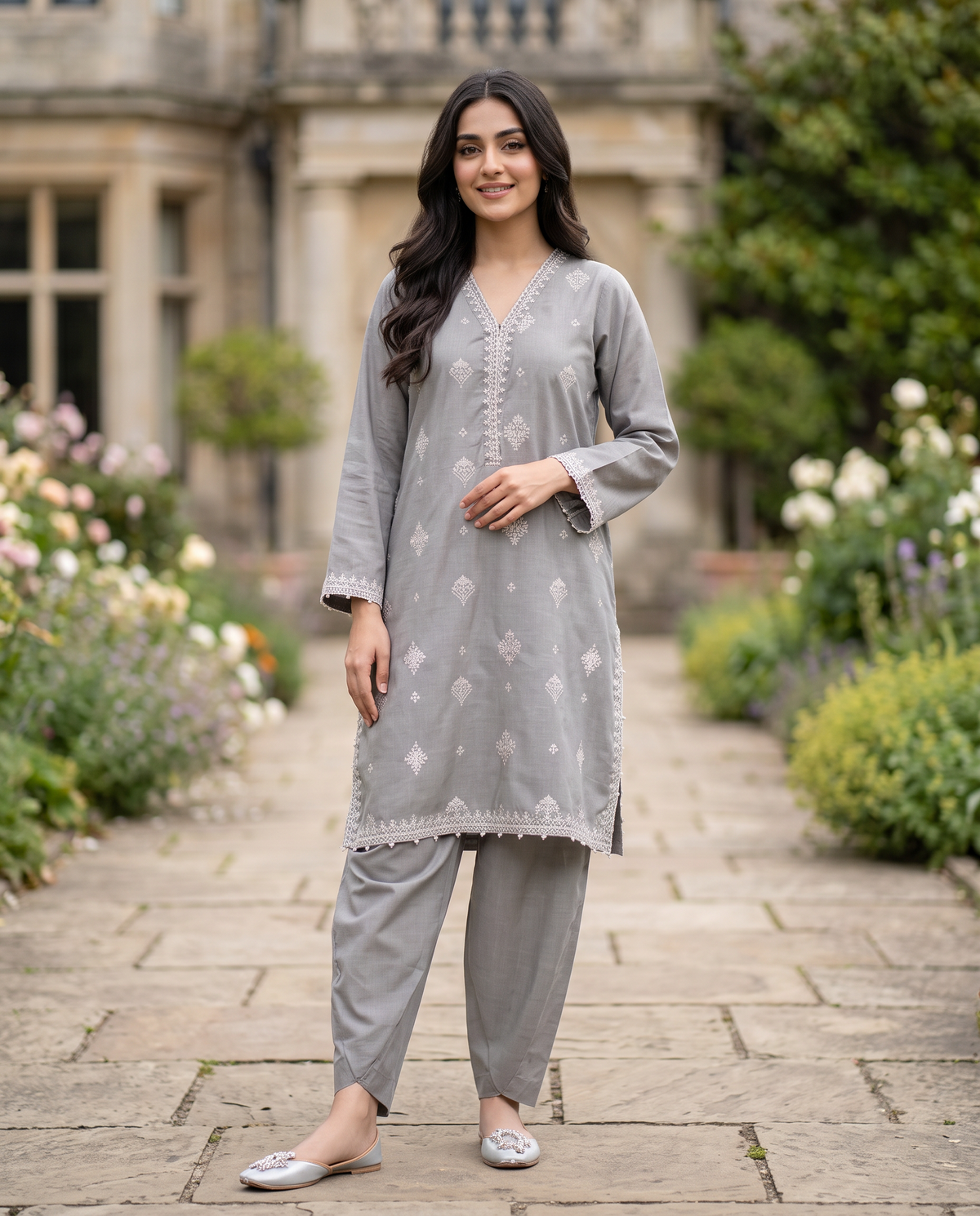 Solid Embroidered | 2-Piece RTW | Grey