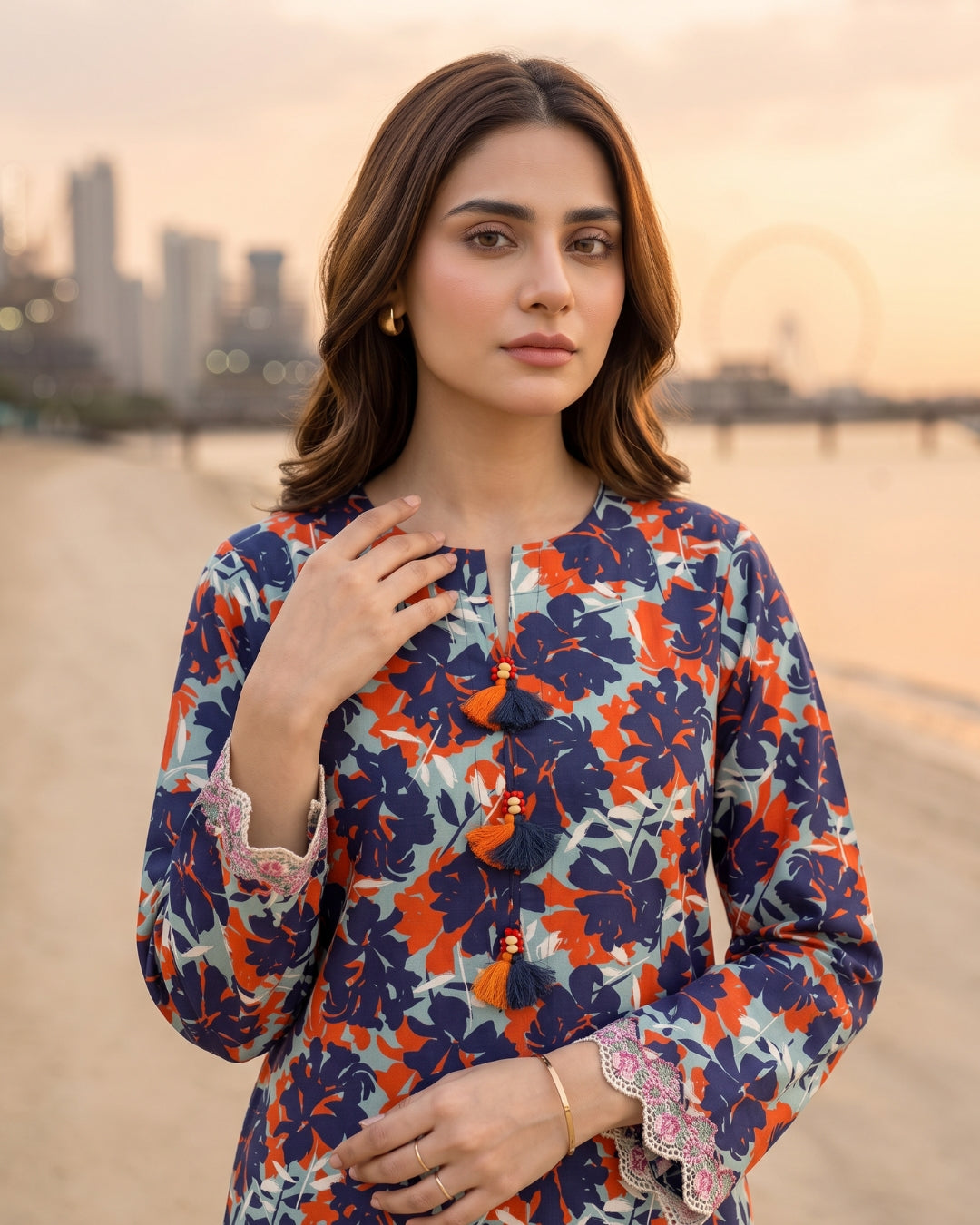 Red & Navy Floral Printed Stitched 2 Piece Lawn Suit | APC251112