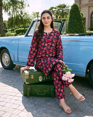Black Floral Printed Stitched 2 Piece Lawn Suit | APC251111