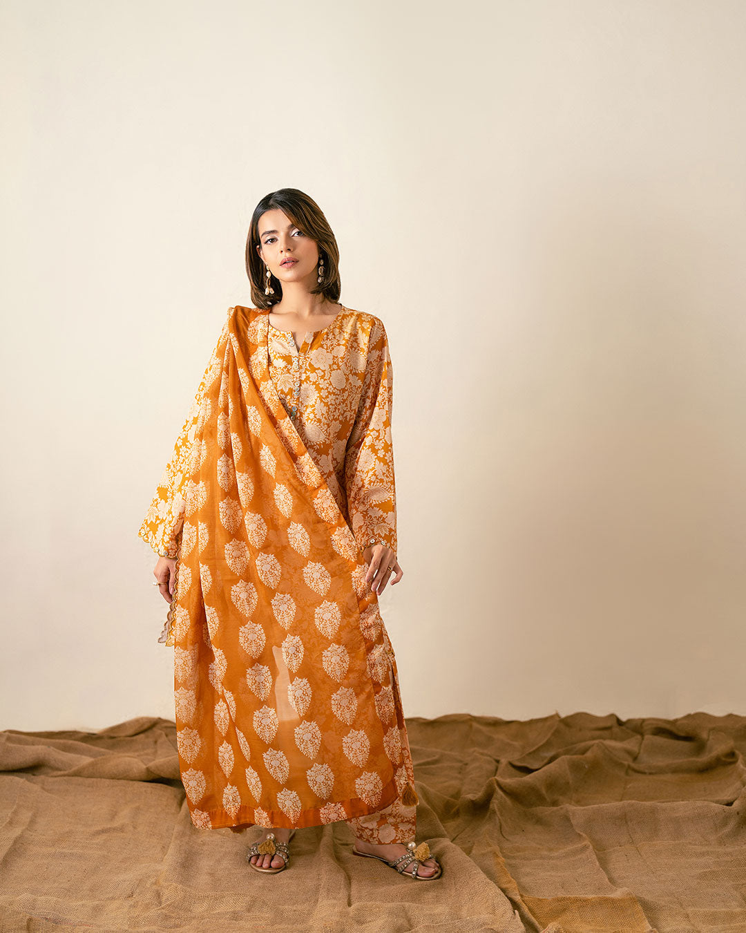 PRINTED ESSENTIAL 2PC CO-ORD - Burnt Ocher