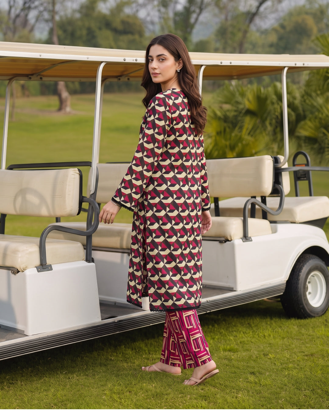 Black & Red Geometric Printed Stitched 2 Piece Lawn Suit | APC251101