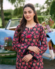 Black Floral Printed Stitched 2 Piece Lawn Suit | APC251111