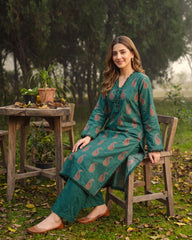 Emerald Green Paisley Stitched 2 Piece Lawn Suit | APC251104