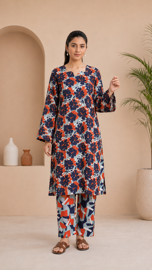 Abstract Floral Lawn Suit | Premium 2-Piece Unstitched Summer Collection