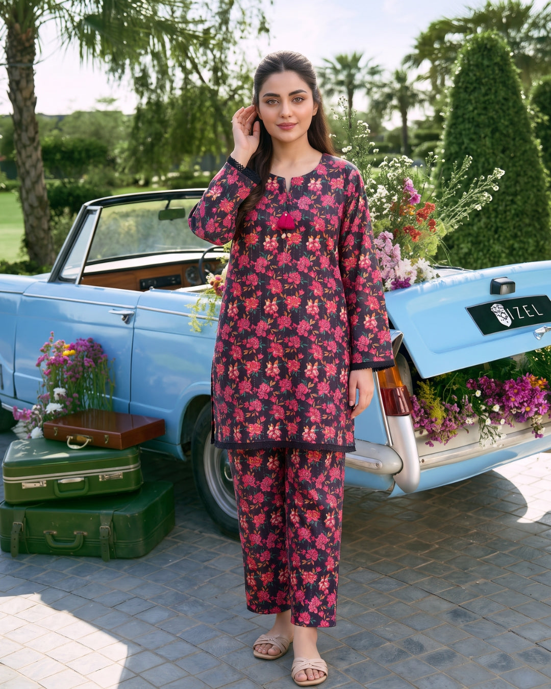 Black Floral Printed Stitched 2 Piece Lawn Suit | APC251111