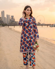 Red & Navy Floral Printed Stitched 2 Piece Lawn Suit | APC251112