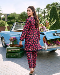 Black Floral Printed Stitched 2 Piece Lawn Suit | APC251111