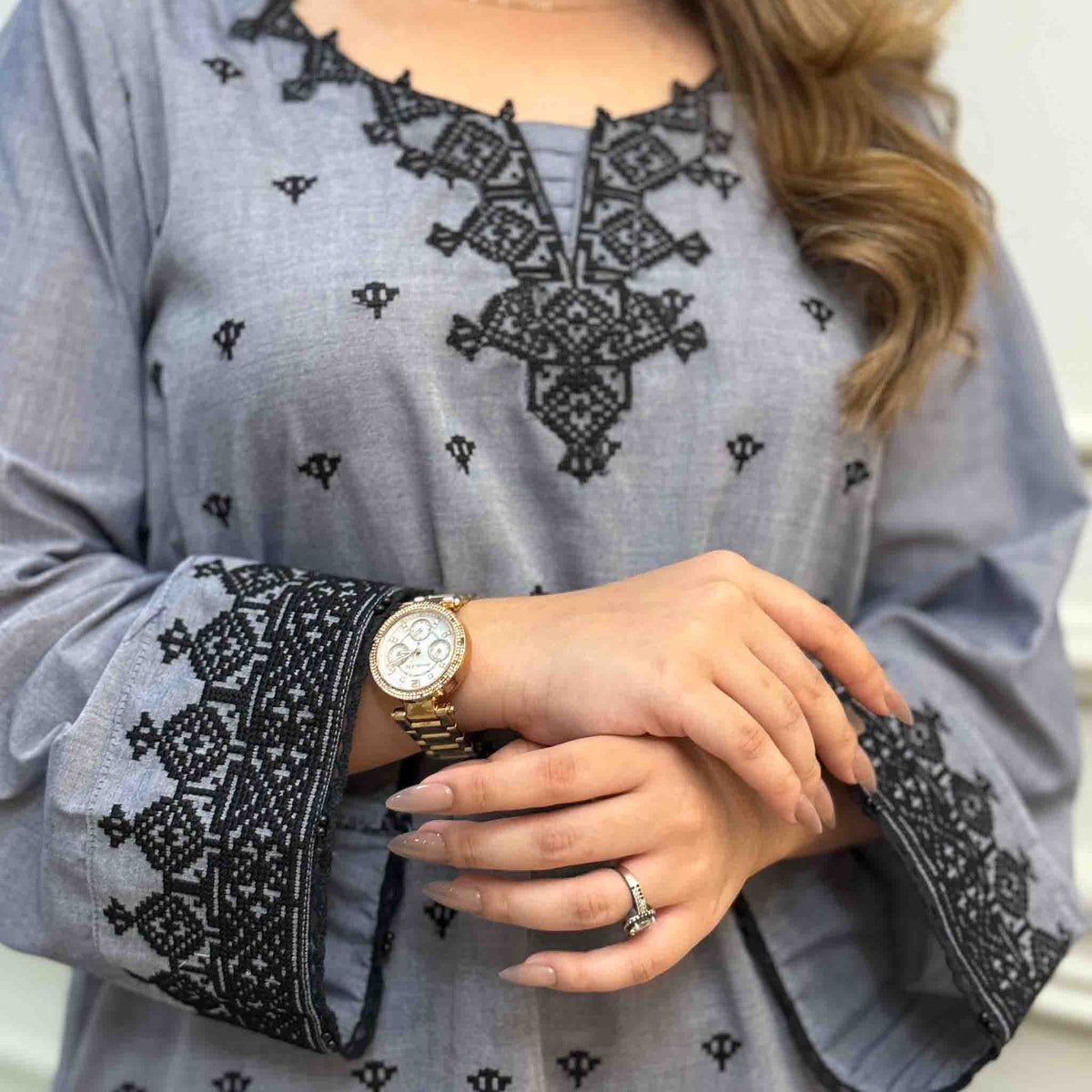 Solid Embroidered Co-ord - Leila