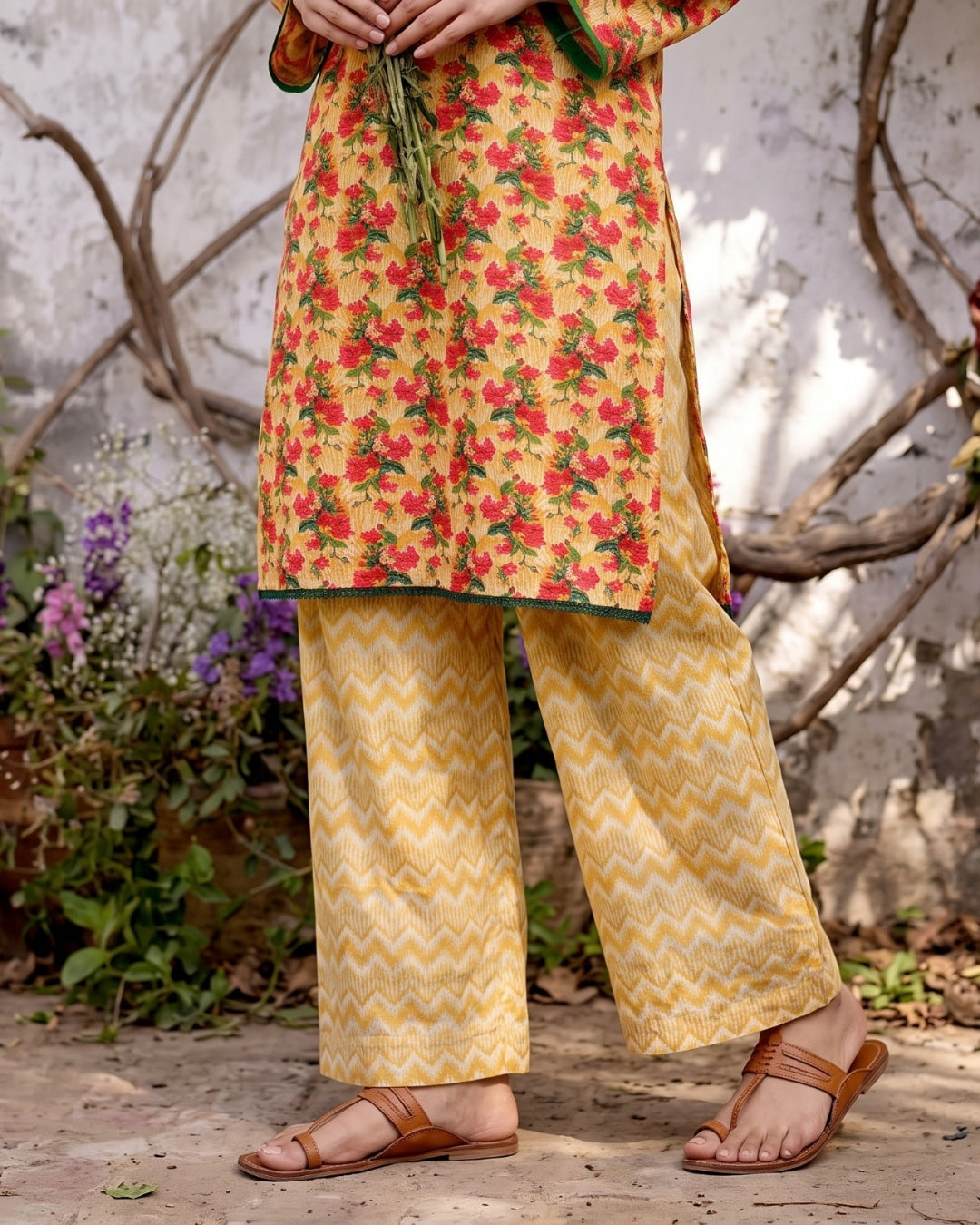 Yellow Floral Printed 2 Piece Lawn Suit | APC251102