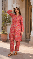 Red Micro Floral Lawn Suit | Premium 2-Piece Unstitched Summer Collection