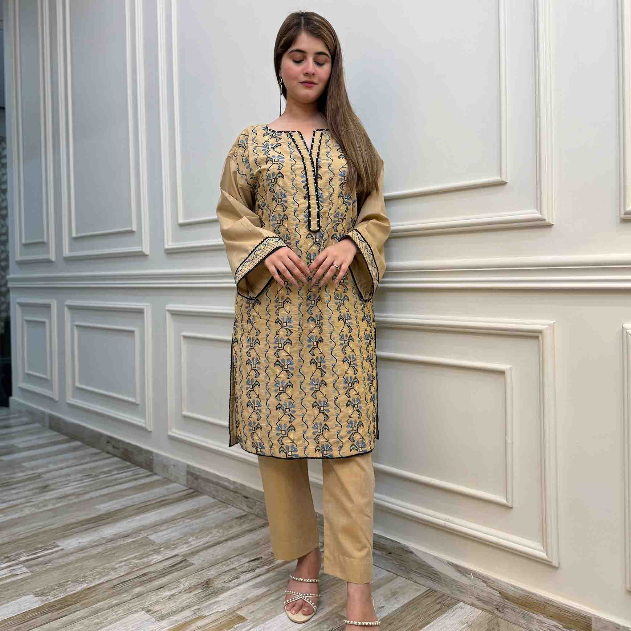 Solid Embroidered Co-ord - Taskeen