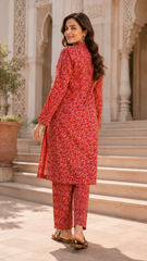 Red Micro Floral Lawn Suit | Premium 2-Piece Unstitched Summer Collection