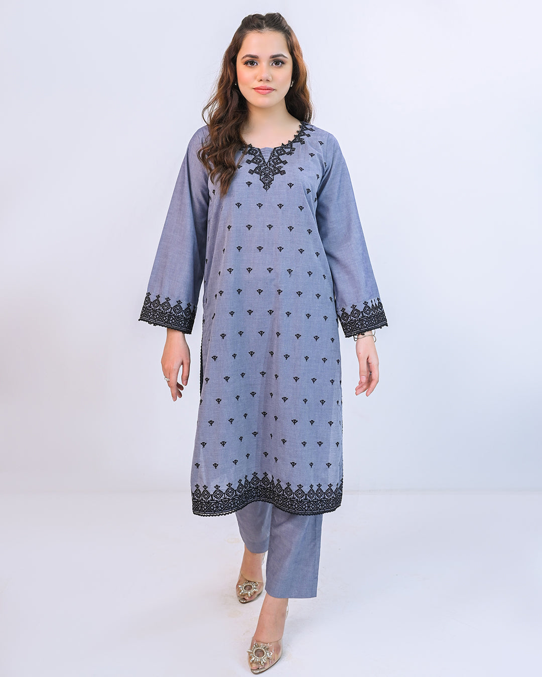 Solid Embroidered Co-ord - Leila