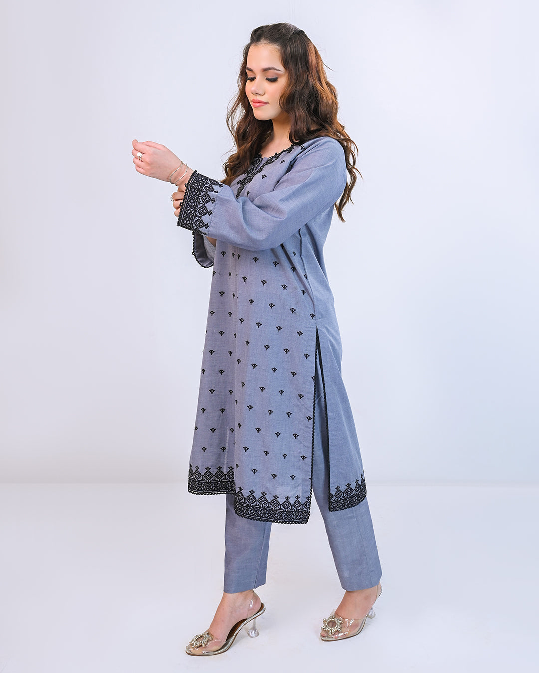 Solid Embroidered Co-ord - Leila