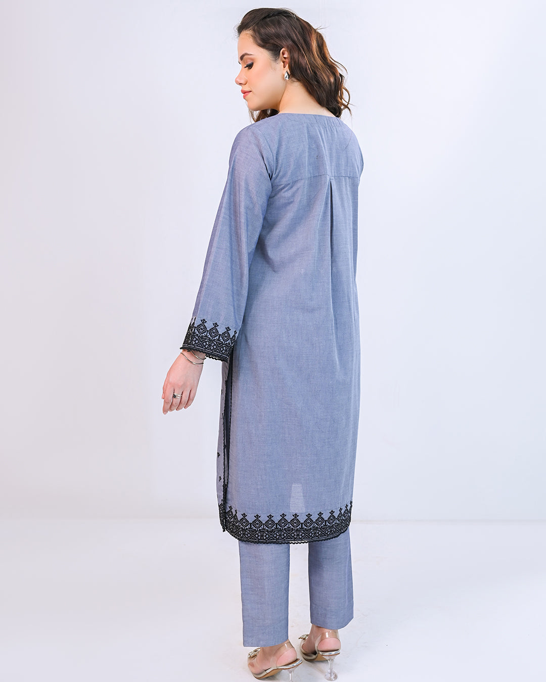 Solid Embroidered Co-ord - Leila