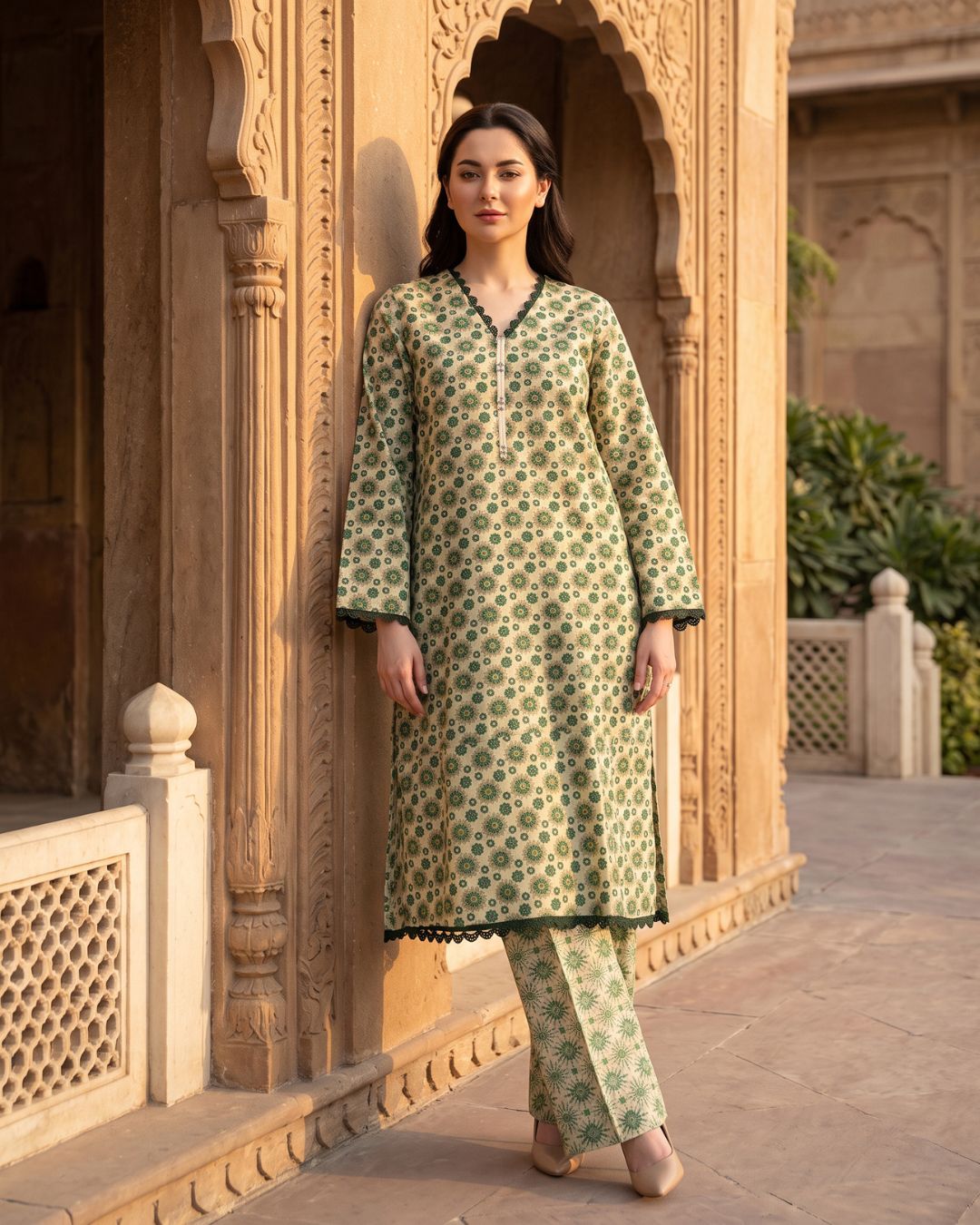 Ayla Studio Green Floral Printed Unstitched 2 Piece Lawn Suit | APC251105