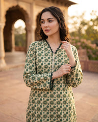 Ayla Studio Green Floral Printed Unstitched 2 Piece Lawn Suit | APC251105