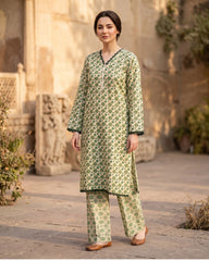 Ayla Studio Green Floral Printed Unstitched 2 Piece Lawn Suit | APC251105