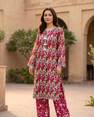 Ayla Studio Red Floral Printed Unstitched 2 Piece Lawn Suit | APC251109