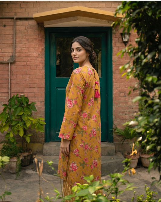 Mustard Rose Garden Stitched 2 Piece Lawn Suit | APC251106