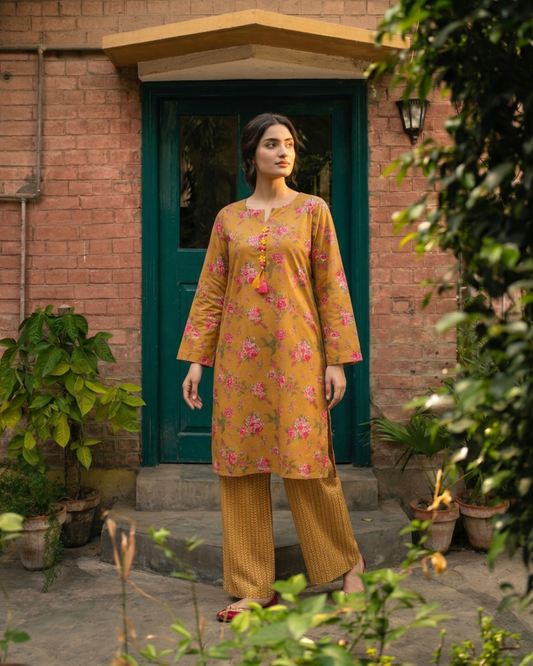 Mustard Rose Garden Stitched 2 Piece Lawn Suit | APC251106