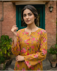 Mustard Rose Garden Stitched 2 Piece Lawn Suit | APC251106